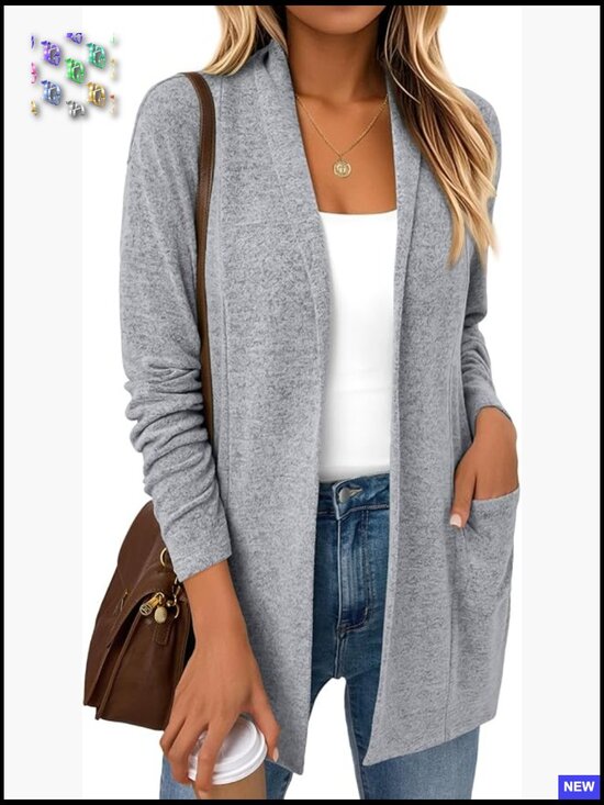 Sweaters - Lightweight Open Front Cardigan Sweater Casual Loose Spring Outfit with Pockets